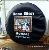 Custom Designed caravan spare wheel cover for Rosa Glen Retreat