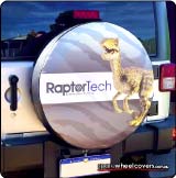 Jeep spare tyre cover showing business advertising for Raptortech