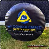 A1 Consolidated business advertising on a caravan spare wheel cover