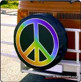 Coloured peace symbol on a VW combi spare wheel cover