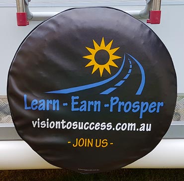 Spare tyre cover showing full colour design for business advertising