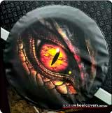 Image of dragon eye on a caravan spare tyre cover