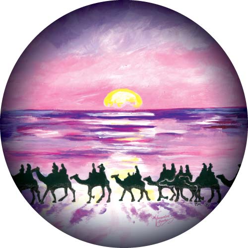 Broome Sunset Camels. Beautiful sunset painting on your spare wheel cover.
